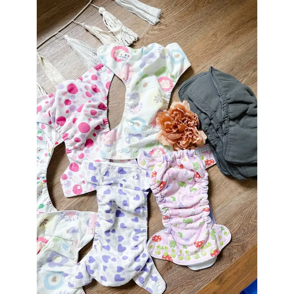 19pc darling patterned Bulk cloth diaper + reusable charcoal inserts bundle
